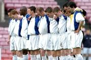 22 April 2005; Finn Harps players stand for a minute silence before the start of the game. eircom League, Premier Division, Bohemians v Finn Harps, Dalymount Park, Dublin. Picture credit; David Maher / SPORTSFILE