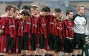 22 April 2005; Bohemians players stand for a minute silence before the start of the game. eircom League, Premier Division, Bohemians v Finn Harps, Dalymount Park, Dublin. Picture credit; David Maher / SPORTSFILE