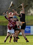 17 January 2014; Ronan Lynch, right, and Jack English, Ard Scoil Ris, in action against John Joe Ryan and Colin O'Riordan, left, Our Lady's Templemore. Dr. Harty Cup, Quarter-Final, Ard Scoil Ris v Our Lady's Templemore, MacDonagh Park, Nenagh, Co. Tipperary. Picture credit: Diarmuid Greene / SPORTSFILE