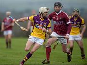 18 January 2014; Benny Jordan, Wexford, in action against John Paul O'Connell, NUIG. Bord na Mona Walsh Cup, Quarter-Final, Wexford v NUIG, Páirc Ui Suiochain, Gorey, Co. Wexford. Picture credit: Matt Browne / SPORTSFILE