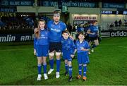 17 January 2014; Leinster captain Jamie Heaslip with matchday mascots, from left, Auveen O'Neill, Max Comiskey and Alex Carberry. Heineken Cup 2013/14, Pool 1, Round 6, Leinster v Ospreys, RDS, Ballsbridge Dublin. Picture credit: Stephen McCarthy / SPORTSFILE