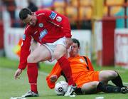 6 May 2005; David Crawley, Shelbourne, in action against Michael Funston, Finn Harps. eircom League, Premier Division, Shelbourne v Finn Harps, Tolka Park, Dublin. Picture credit; David Maher / SPORTSFILE