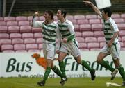 6 May 2005; Pat McCour, left, Shamrock Rovers, celebrates with team-mate Keith Doyle and Gavin McDonnell, right, after scoring his sides second goal. eircom League, Premier Division, Shamrock Rovers v Bray Wanderers, Dalymount Park, Dublin. Picture credit; Brian Lawless / SPORTSFILE