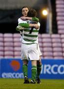 6 May 2005; Pat McCourt (7), Shamrock Rovers, celebrates with team-mate David Mooney after scoring his hat-trick. eircom League, Premier Division, Shamrock Rovers v Bray Wanderers, Dalymount Park, Dublin. Picture credit; Brian Lawless / SPORTSFILE