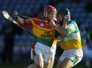 7 May 2005; Pat Coady, Carlow, in action against Barry Teehan, Offaly. Allianz National Hurling League, Division 2 Final, Offaly v Carlow, O' Moore Park, Portlaoise, Co. Laois. Picture credit; Ray McManus / SPORTSFILE