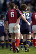 8 May 2005; Munster's Alan Quinlan and Leinster's Gordon D'Arcy after the match. Celtic Cup 2004-2005 Semi-Final, Leinster v Munster, Lansdowne Road, Dublin. Picture credit; Brian Lawless / SPORTSFILE