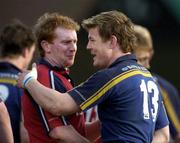 8 May 2005; Leinster's Brian O'Driscoll congratulates Munster's Anthony Horgan after the match. Celtic Cup 2004-2005 Semi-Final, Leinster v Munster, Lansdowne Road, Dublin. Picture credit; Brian Lawless / SPORTSFILE