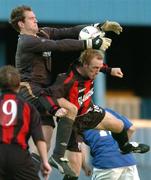 10 May 2005; Alan Mannus, Linfield, in action against Paul Keegan, Longford Town. Setanta Cup, Group One, Linfield v Longford Town, Windsor Park, Belfast. Picture credit; David Maher / SPORTSFILE