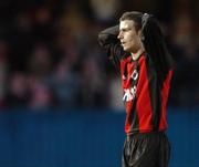 10 May 2005; A dejected Sean Dillon, Longford Town, at the end of the game after defeat to Linfield. Setanta Cup, Group One, Linfield v Longford Town, Windsor Park, Belfast. Picture credit; David Maher / SPORTSFILE