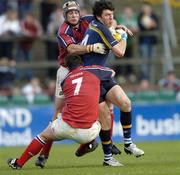 8 May 2005; Shane Horgan, Leinster, is tackled by David Wallace (7) and Alan Quinlan, Munster. Celtic Cup 2004-2005 Semi-Final, Leinster v Munster, Lansdowne Road, Dublin. Picture credit; Brian Lawless / SPORTSFILE
