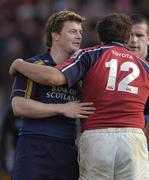 8 May 2005; Brian O'Driscoll, Leinster, congratulates Munster's Rob Henderson after the game. Celtic Cup 2004-2005 Semi-Final, Leinster v Munster, Lansdowne Road, Dublin. Picture credit; Brian Lawless / SPORTSFILE