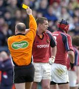 8 May 2005; Alan Quinlan, Munster, is shown the yellow card by referee Nigel Whitehouse. Celtic Cup 2004-2005 Semi-Final, Leinster v Munster, Lansdowne Road, Dublin. Picture credit; Brendan Moran / SPORTSFILE