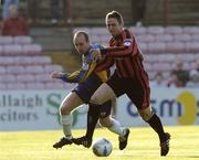 13 May 2005; Gareth Farrelly, Bohemians, in action against Alan Kirby, Longford Town. eircom league, Premier Division, Bohemians v Longford Town, Dalymount Park, Dublin. Picture credit; Brian Lawless / SPORTSFILE