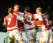 13 May 2005; Keith Fahy, second from left, St. Patrick's Athletic, celebrates after scoring his sides first goal with team-mates left to right, Paul Caffrey,  Gerard Rowe and Barry Prendeville. eircom league, Premier Division, St. Patrick's Athletic v Shamrock Rovers, Richmond Park, Dublin. Picture credit; David Maher / SPORTSFILE