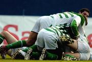 13 May 2005; David Mooney, hidden, Shamrock Rovers, celebrates after scoring his sides first goal with team-mates. eircom league, Premier Division, St. Patrick's Athletic v Shamrock Rovers, Richmond Park, Dublin. Picture credit; David Maher / SPORTSFILE