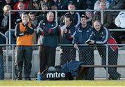 19 January 2014; Cork manager Brian Cuthbert, second from left, with backroom staff, from left, Owen Sexton, Ciaran O'Sullivan, Don Davis and Ronan McCarthy. McGrath Cup Final, Cork v Kerry, Mallow GAA Grounds, Mallow, Co. Cork. Picture credit: Brendan Moran / SPORTSFILE