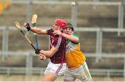 19 January 2014; Jonathan Glynn, Galway, in action against Dan Kelleher, Offaly. Bord Na Mona Walsh Cup, Quarter-Final, Offaly v Galway, O'Connor Park, Tullamore, Co. Offaly. Picture credit: Barry Cregg / SPORTSFILE