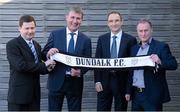 20 January 2014; At the launch of the Dundalk FC / DKIT partnership launch are, from left, DKIT President Denis Cummins, Dundalk manager Stephen Kenny, Republic of Ireland manager Martin O'Neill, and Dundalk FC Club Chairman Ciaran Bond. FAI Headquarters, Abbotstown, Dublin. Photo by Sportsfile