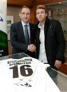20 January 2014; At the launch of the Dundalk FC / DKIT partnership launch are Republic of Ireland manager Martin O'Neill and Dundalk FC player David McMillan. FAI Headquarters, Abbotstown, Dublin. Photo by Sportsfile