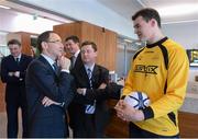 20 January 2014; At the launch of the Dundalk FC / DKIT partnership launch are, from left, Republic of Ireland manager Martin O'Neill, DKIT President Denis Cummins, and DKIT player Paddy O'Rourke. FAI Headquarters, Abbotstown, Dublin. Photo by Sportsfile