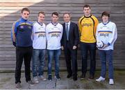 20 January 2014; At the launch of the Dundalk FC / DKIT partnership launch are DKIT players, from left, Derek Crilly, Andrew Synott, Adam Kelly, Paddy O'Rourke, and Craig Doherty with Republic of Ireland manager Martin O'Neill. FAI Headquarters, Abbotstown, Dublin. Photo by Sportsfile