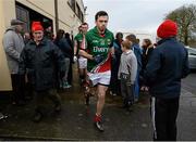 19 January 2014; Kevin McLoughlin, Mayo, walks past spectators on his way back to the pitch for the start of the second half. FBD League, Section A, Round 3, Roscommon v Mayo, Michael Glaveys GAA Club, Ballinlough, Co. Roscommon. Picture credit: David Maher / SPORTSFILE