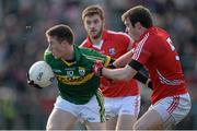 19 January 2014; Jonathan Lyne, Kerry, in action against James Loughrey, Cork. McGrath Cup Final, Cork v Kerry, Mallow GAA Grounds, Mallow, Co. Cork. Picture credit: Brendan Moran / SPORTSFILE
