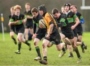 21 January 2014; Eoghan Monaghan, St. Patrick's Classical, on his way to scoring his side's fourth try against St. Conleth's College. Fr. Godfrey Cup, 2nd Round, St. Patrick's Classical v St. Conleth's College, King's Hospital, Dublin. Picture credit: David Maher / SPORTSFILE