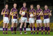 21 January 2014; Gain Feeds were today announced as the new sponsors of the Wexford GAA hurling and football teams. Pictured in attendance at the announcement are Wexford players, from left to right, Paul Morris, Matthew O'Hanlon, Daithi Waters, Brian Malone, Lee Chin and Eanna Martin. Wexford Park, Wexford. Picture credit: Matt Browne / SPORTSFILE