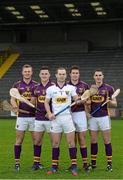 21 January 2014; Gain Feeds were today announced as the new sponsors of the Wexford GAA hurling and football teams. Pictured in attendance at the announcement are Wexford hurlers, from left to right, Matthew O'Hanlon, Lee Chin, Mark Fanning, Paul Morris and Eanna Martin. Wexford Park, Wexford. Picture credit: Matt Browne / SPORTSFILE