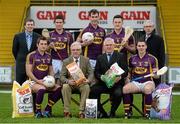 21 January 2014; Gain Feeds were today announced as the new sponsors of the Wexford GAA hurling and football teams. Pictured in attendance at the announcement are, from left to right, back row Rob O'Keefe, Gain Feeds, Paul Morris, Daithi Waters, Lee Chin and John Hore, Gain Feeds. Front row, from left to right, Brian Malone Wexford County Board Chairman Diarmuid Devereux, Colm Eustace, CEO of Glanbia Agribusiness, and Eanna Martin. Wexford Park, Wexford. Picture credit: Matt Browne / SPORTSFILE