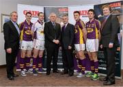 21 January 2014; Gain Feeds were today announced as the new sponsors of the Wexford GAA hurling and football teams. Pictured in attendance at the announcement are, from left to right, Eamon Power, Glanbia, Eanna Martin, Mark Fanning, Colm Eustace, CEO of Glanbia Agribusiness, horse trainer Jim Bolger, Lee Chin, Paul Morris and John Murphy, from Glanbia. Wexford Park, Wexford. Picture credit: Matt Browne / SPORTSFILE