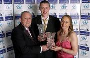 7 May 2005; Kieran Donaghy, centre, of Tralee Tigers and Michelle Aspell of UL Aughinish who were presented with the Senior Men's Player of the Year and Senior Women's Player of the Year respectively by Niall O'Driscoll of O'Driscoll O'Neil at the O'Driscoll O'Neil Basketball Ireland Awards 2005. Westbury Hotel, Dublin. Picture credit; Brendan Moran / SPORTSFILE