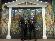 9 May 2005; Clare hurler Brian Lohan, left, and Wexford footballer Philip Wallace who were presented with the Vodafone Player of the Month awards for the month of April. Westbury Hotel, Dublin. Picture credit; Damien Eagers / SPORTSFILE