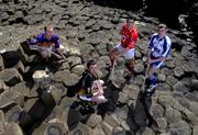 10 May 2005; &quot;The Stuff of Legend&quot;: Pictured at a photocall, at the Giants Causeway, Co. Antrim, to launch the Guinness All-Ireland Senior Hurling Championship 2005 are, l to r, Michael Jacob, Wexford, James McGarry, Kilkenny, Sean Og O hAilpin, Cork, and Eoin Kelly, Waterford. This year's Guinness advertising campaign for the Hurling Championship will focus on Irish myths and legends, with one of the executions in the campaign featuring Fionn Mac Cumhaill at the Giants Causeway. The advertising campaign will break on the 23rd May. Picture credit; Ray McManus / SPORTSFILE