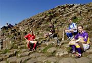 10 May 2005; &quot;The Stuff of Legend&quot;: Pictured at a photocall, at the Giants Causeway, Co. Antrim, to launch the Guinness All-Ireland Senior Hurling Championship 2005 are, l to r, Sean Og O hAilpin, Cork, James McGarry, Kilkenny, Eoin Kelly, Waterford, and Michael Jacob, Wexford. This year's Guinness advertising campaign for the Hurling Championship will focus on Irish myths and legends, with one of the executions in the campaign featuring Fionn Mac Cumhaill at the Giants Causeway. The advertising campaign will break on the 23rd May. Picture credit; Ray McManus / SPORTSFILE