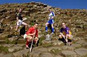 10 May 2005; &quot;The Stuff of Legend&quot;: Pictured at a photocall, at the Giants Causeway, Co. Antrim, to launch the Guinness All-Ireland Senior Hurling Championship 2005 are, l to r, James McGarry, Kilkenny, Sean Og O hAilpin, Cork, Eoin Kelly, Waterford, and Michael Jacob, Wexford. This year's Guinness advertising campaign for the Hurling Championship will focus on Irish myths and legends, with one of the executions in the campaign featuring Fionn Mac Cumhaill at the Giants Causeway. The advertising campaign will break on the 23rd May. Picture credit; Ray McManus / SPORTSFILE