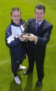 12 May 2005; Shelbourne's Richie Baker, left, who was presented with the eircom/Soccer Writers Association of Ireland Player of the Month award for April by Dennis Cousins, eircom Sponsorship. Tolka Park, Dublin. Picture credit; Brian Lawless / SPORTSFILE