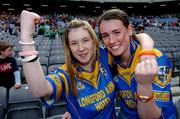 15 May 2005; Michelle Carroll, left, and Aodhnoit Casey, both from Longford, cheer on their team. Bank Of Ireland Leinster Senior Football Championship, Dublin v Longford, Croke Park, Dublin. Picture credit; David Maher / SPORTSFILE