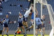 15 May 2005; Dublin players from left Barry Cahill, Ciaran Whelan, Stephen Cluxton, Goalkeeper, Stephen O'Shaughnessy and Paddy Christie in action against Niall Sheridan, Longford. Bank Of Ireland Leinster Senior Football Championship, Dublin v Longford, Croke Park, Dublin. Picture credit; Damien Eagers / SPORTSFILE