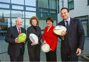 22 January 2014; Minister of State for Tourism and Sport, Michael Ring T.D., left, and  Minister for Transport, Tourism and Sport, Leo Varadkar, T.D. met with Northern Ireland's Sports Minister, Carál Ní Chuilín MLA, second from left, and Enterprise, Trade and Investment Minister, Arlene Foster MLA, to discuss the steps needed to submit a bid for the 2023 Rugby World Cup. North South Ministerial Council Joint Secretariat, Armagh. Picture credit: Oliver McVeigh / SPORTSFILE