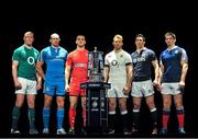 22 January 2014; In attendance at the launch of the 2014 RBS Six Nations Championship are team captains, from left to right, Ireland's Paul O'Connell, Italy's Sergio Parisse, Wales' Sam Warburton, England's Chris Robshaw, Scotland's Kelly Brown and France's Pascal Pape with the RBS Six Nations Championship trophy. RBS Six Nations Championship 2014 Launch, The Hurlingham Club, Ranelagh Gardens, London. Picture credit: Garry Bowden / SPORTSFILE