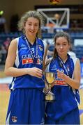 22 January 2014; Crescent Comprehensive joint captains Jenny Morrison, left, and Ciara Lane celebrate with the cup at the end of the game. All-Ireland Schools Cup U16A Girls Final, Crescent Comprehensive, Co. Limerick v Presentation Waterford. National Basketball Arena, Tallaght, Co. Dublin. Picture credit: David Maher / SPORTSFILE