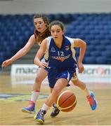 22 January 2014; Ciara Lane, Crescent Comprehensive, in action against Annie Fanning, Presentation Waterford. All-Ireland Schools Cup U16A Girls Final, Crescent Comprehensive, Co. Limerick v Presentation Waterford. National Basketball Arena, Tallaght, Co. Dublin. Picture credit: David Maher / SPORTSFILE