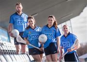 22 January 2014; Dublin GAA Stars, including footballer Philly McMahon, hurler David O’Callaghan, ladies footballer Sinead Goldrick and camogie star Ali Twomey, lined out on behalf of AIG today to officially launch Dublin GAA’s 2014 season. Dublin GAA and AIG Ireland are calling on all of the county’s supporters to come out and cheer on the Dubs. The insurer will be rallying up support and handing out Dublin GAA flags to supporters at the opening fixtures across all four codes. Check out www.AIG.ie for regular ticket and jersey giveaways. At the launch is, from left, Dublin footballer Philly McMahon, Ali Twomey, Dublin camogie, Dublin ladies footballer Sinead Goldrick and Dublin hurler David O'Callaghan. Parnell Park, Dublin. Picture credit: Stephen McCarthy / SPORTSFILE