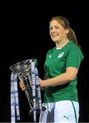 22 January 2014; In attendance at the launch of the 2014 RBS Six Nations Championship is Ireland captain Fiona Coughlan with the RBS Six Nations Championship trophy. RBS Six Nations Championship 2014 Launch, The Hurlingham Club, Ranelagh Gardens, London. Picture credit: Garry Bowden / SPORTSFILE