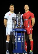 22 January 2014; In attendance at the launch of the 2014 RBS Six Nations Championship are team captains Sam Warburton, Wales, right, and Chris Robshaw, England, with the RBS Six Nations Championship trophy. RBS Six Nations Championship 2014 Launch, The Hurlingham Club, Ranelagh Gardens, London. Picture credit: Garry Bowden / SPORTSFILE