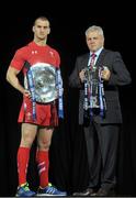 22 January 2014; In attendance at the launch of the 2014 RBS Six Nations Championship are Wales head coach Warren Gatland and captain Sam Warburton with the RBS Six Nations Championship trophy. RBS Six Nations Championship 2014 Launch, The Hurlingham Club, Ranelagh Gardens, London. Picture credit: Garry Bowden / SPORTSFILE