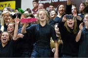 22 January 2014; St. Vincents supporters cheer on their team. All-Ireland Schools Cup U19A Girls Final, Colaiste an Phiarsigh Gleann Maghair, Co. Cork v St Vincents, Co. Cork. National Basketball Arena, Tallaght, Co. Dublin. Picture credit: David Maher / SPORTSFILE