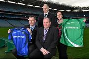 23 January 2014; Today a new programme was launched by the Innovation Academy, UCD and the GAA who will collaborate on a new initiative aimed at promoting sustainable communities throughtout Ireland. From left, Brendan Allen, Innovation Academy UCD, Professor Andrew Deeks, President of UCD, Uachtarán Chumann Lúthchleas Gael Liam Ó Néill and Suzi Jarvis, Founding Director Innovation Academy UCD, in attendance at the launch of the GAA Innovation Academy Rural Communities Programme. Croke Park, Dublin. Picture credit: Barry Cregg / SPORTSFILE